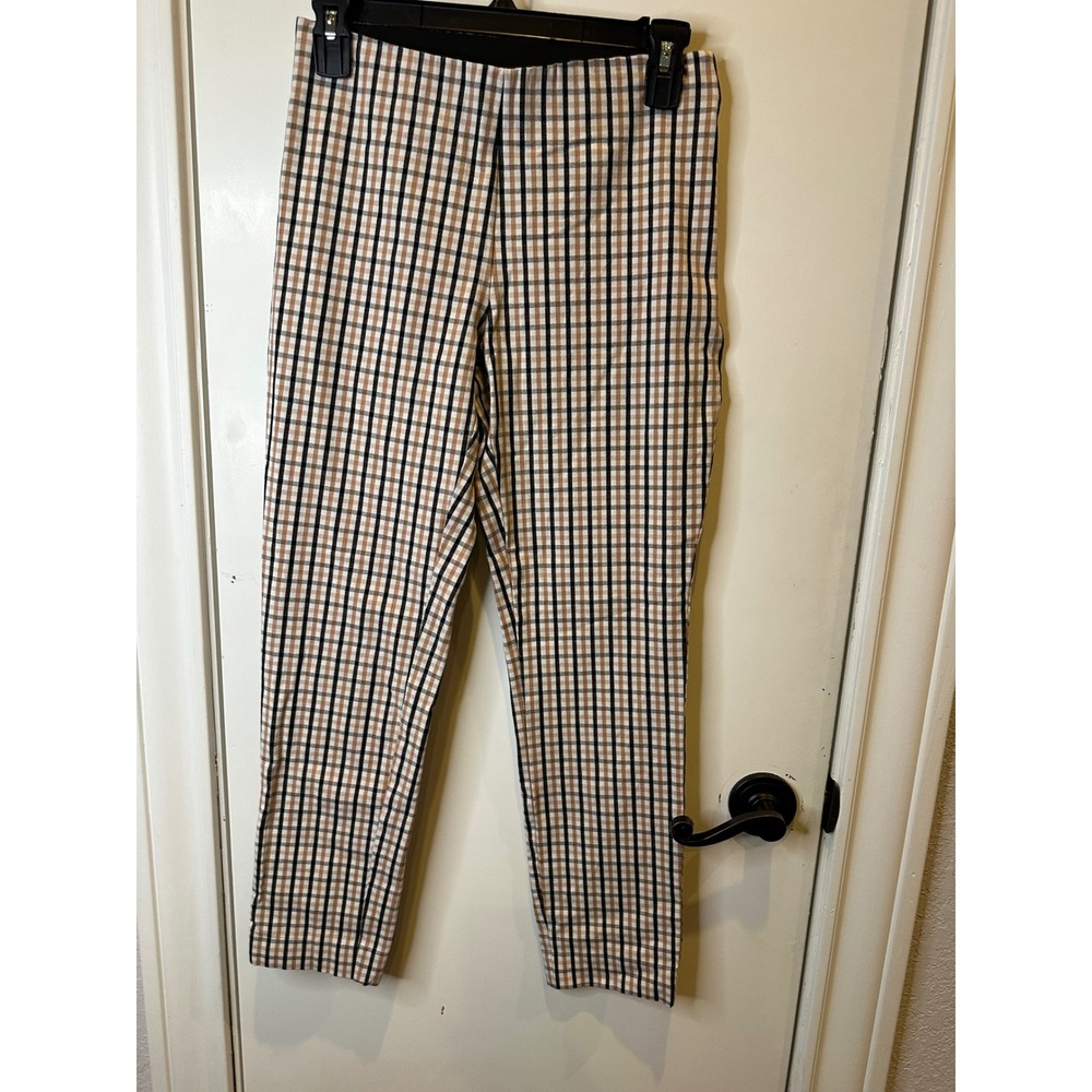 A New Day Womens Plaid High Rise Skinny Ankle Pants Tan Black Size 4